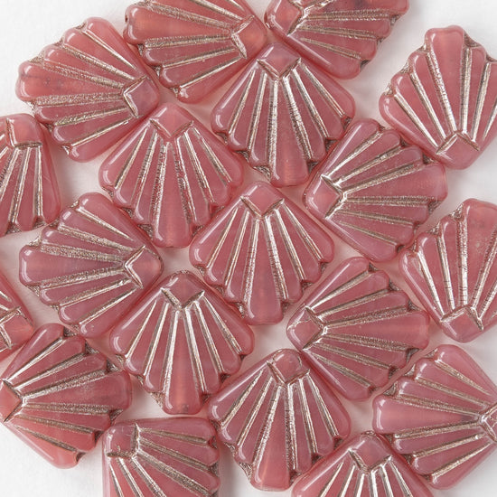 14mm Glass Diafan Beads - Opaline Pink with Silver Wash - 6 or 12 beads