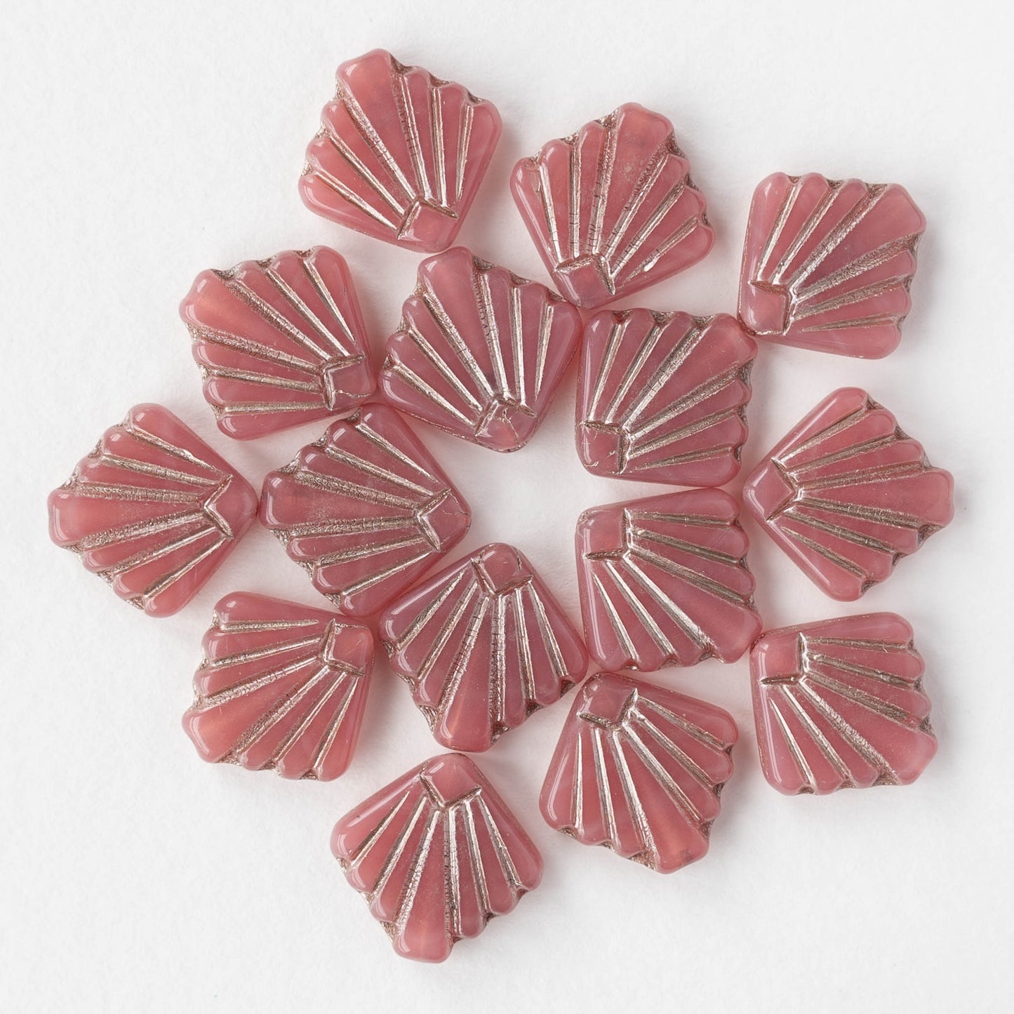 14mm Glass Diafan Beads - Opaline Pink with Silver Wash - 6 or 12 beads