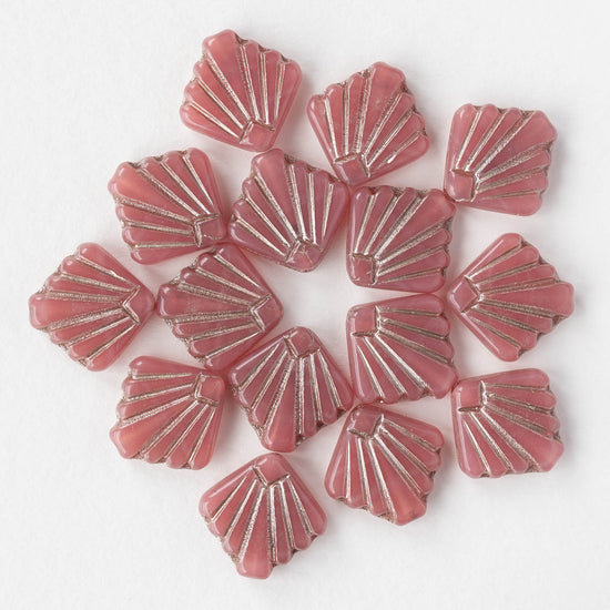 14mm Glass Diafan Beads - Opaline Pink with Silver Wash - 6 or 12 beads