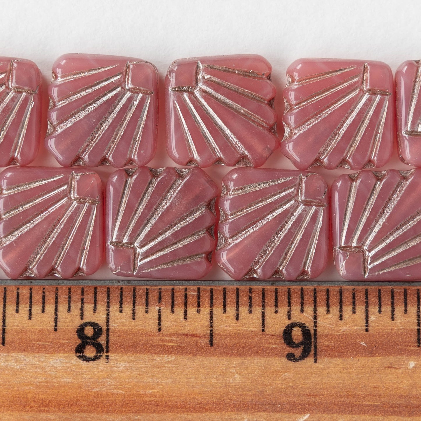 14mm Glass Diafan Beads - Opaline Pink with Silver Wash - 6 or 12 beads