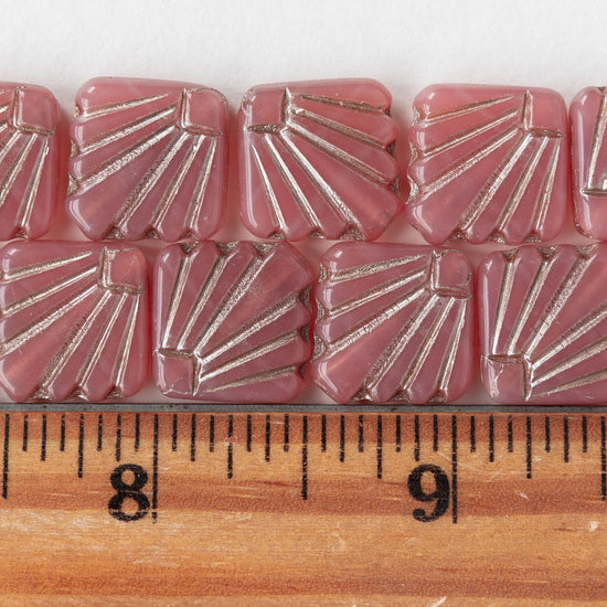 14mm Glass Diafan Beads - Opaline Pink with Silver Wash - 6 or 12 beads