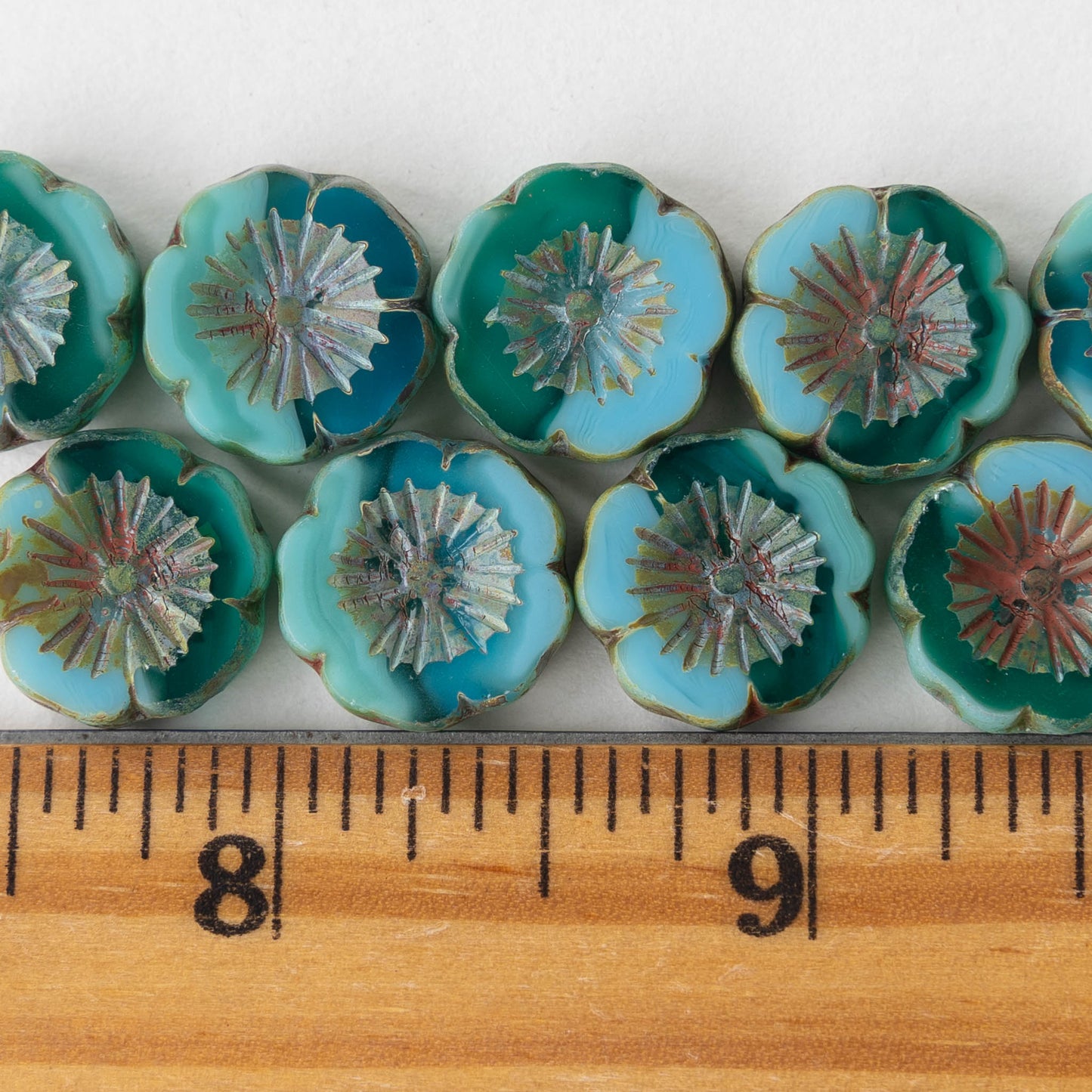 14mm Hibiscus Flower Beads - Transparent Aqua Teal Mix - 10 Beads