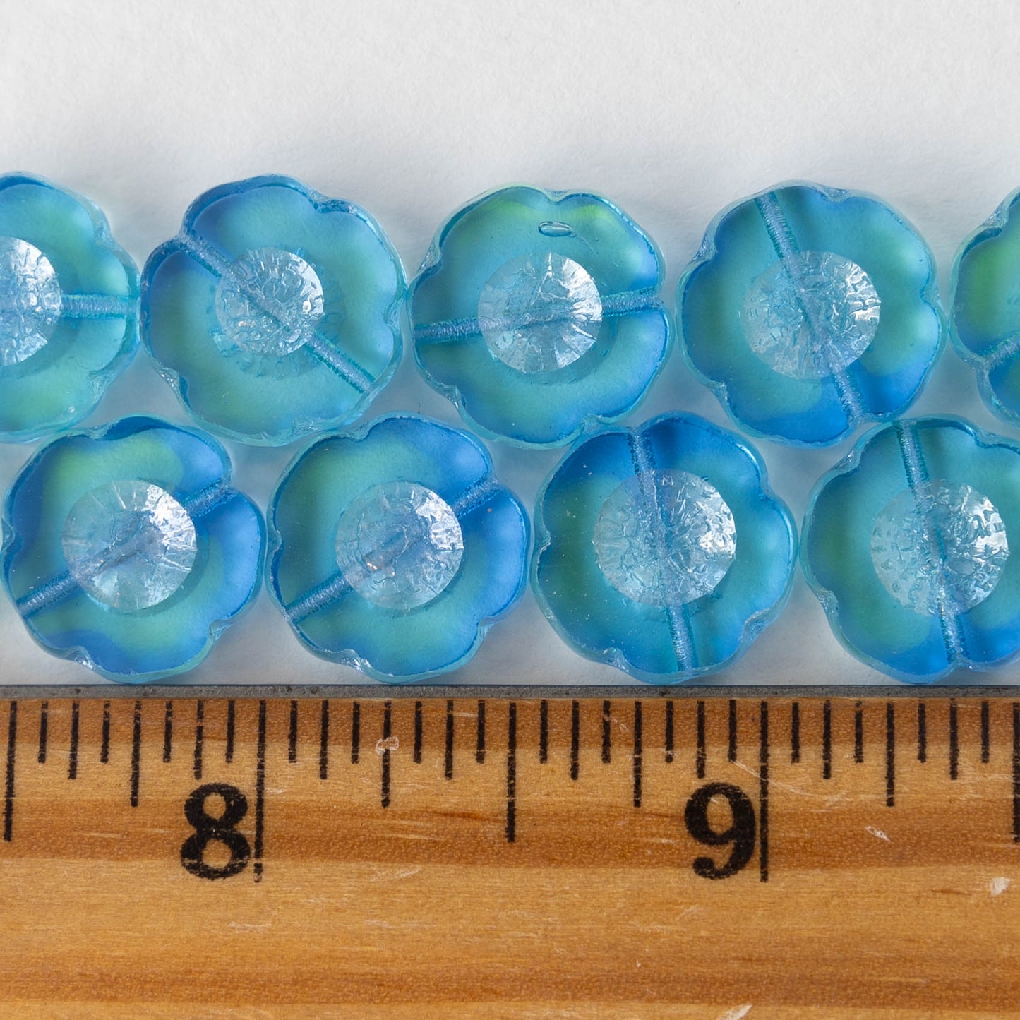 Load image into Gallery viewer, 14mm Glass Flower Beads -  Subtle Seafoam Blue Mix - 10 beads

