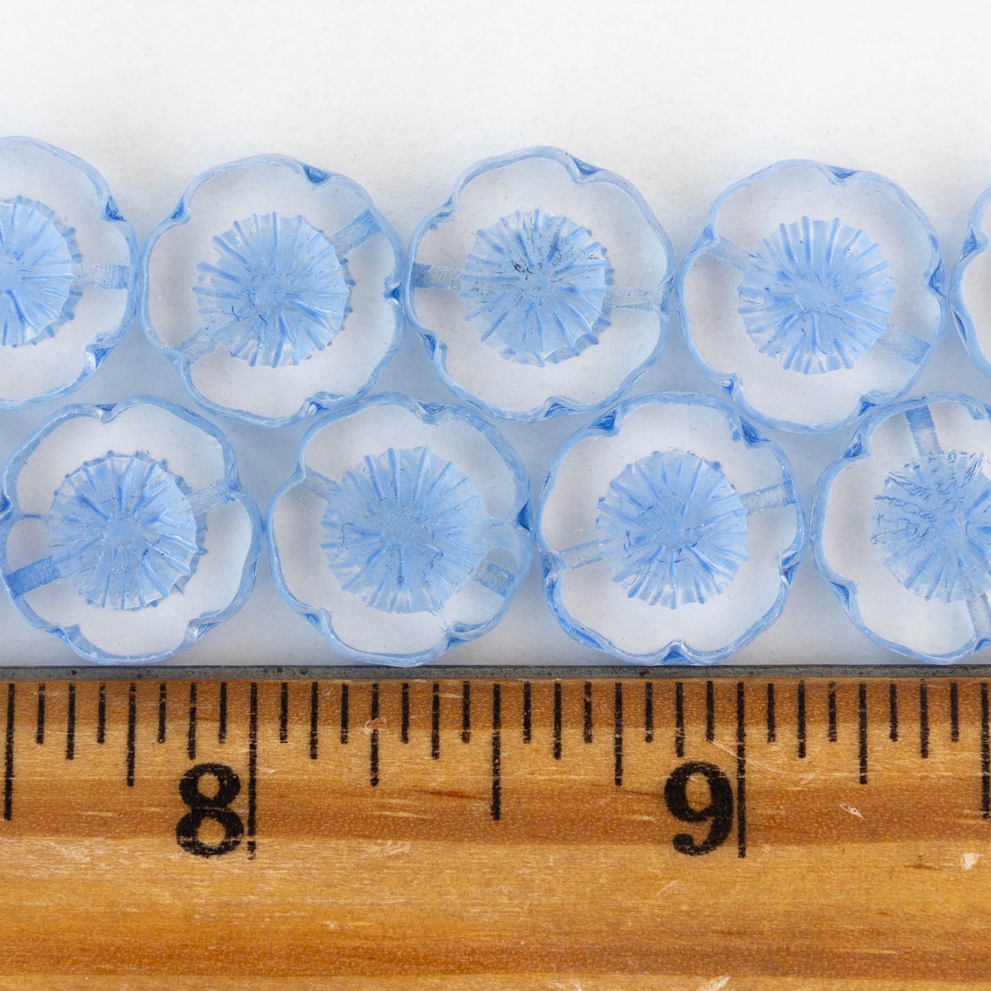 14mm Flower Beads - Crystal with Blue Wash - 4 or 12 Beads