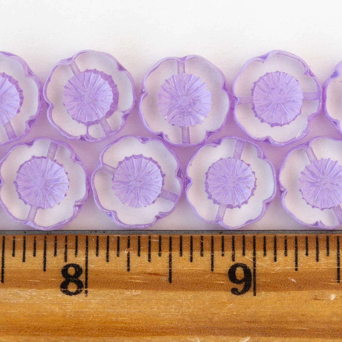 14mm Flower Beads - Crystal with Lilac Wash - 4 or 12 Beads