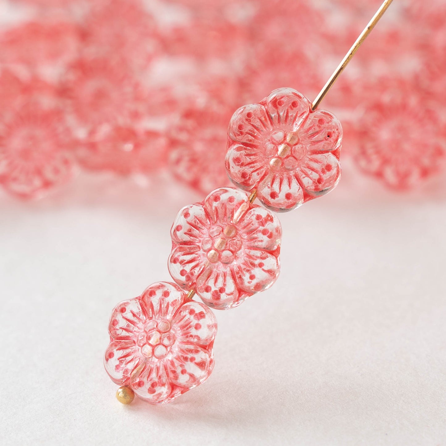 14mm Flower Beads - Crystal with Coral -12 Beads