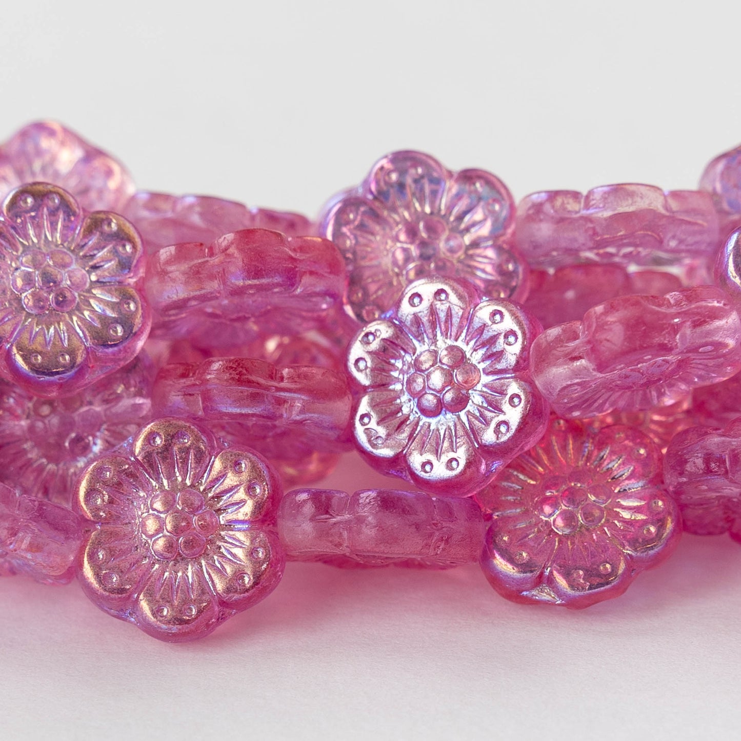 14mm Flower Beads - Pink AB -10 Beads