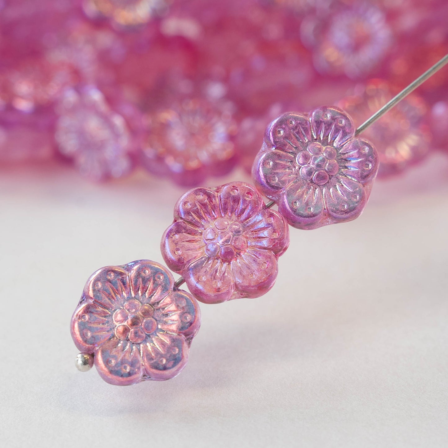Load image into Gallery viewer, 14mm Flower Beads - Pink AB -10 Beads

