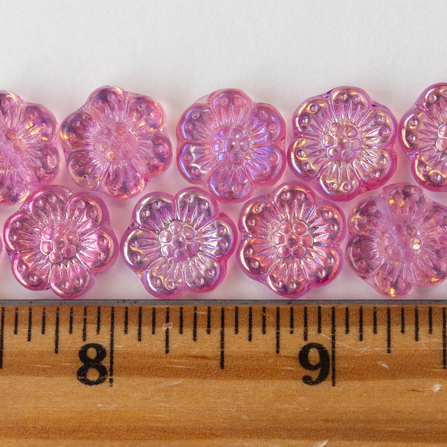 14mm Flower Beads - Pink AB -10 Beads