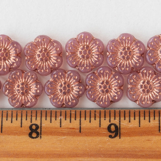 14mm Hibiscus Flower Beads - Pink Opaline with Copper Wash - 12 Beads