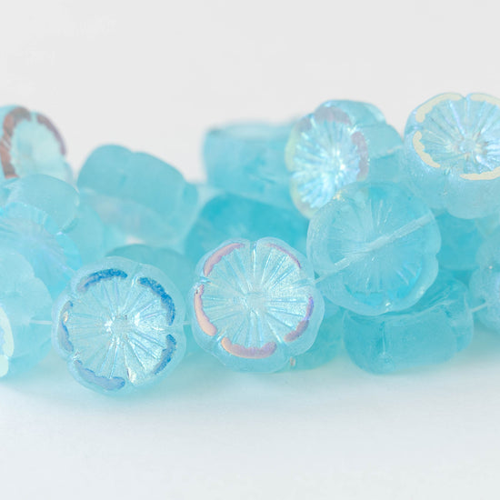 14mm Hibiscus Flower Beads - Reflective Aqua AB - 10 Beads