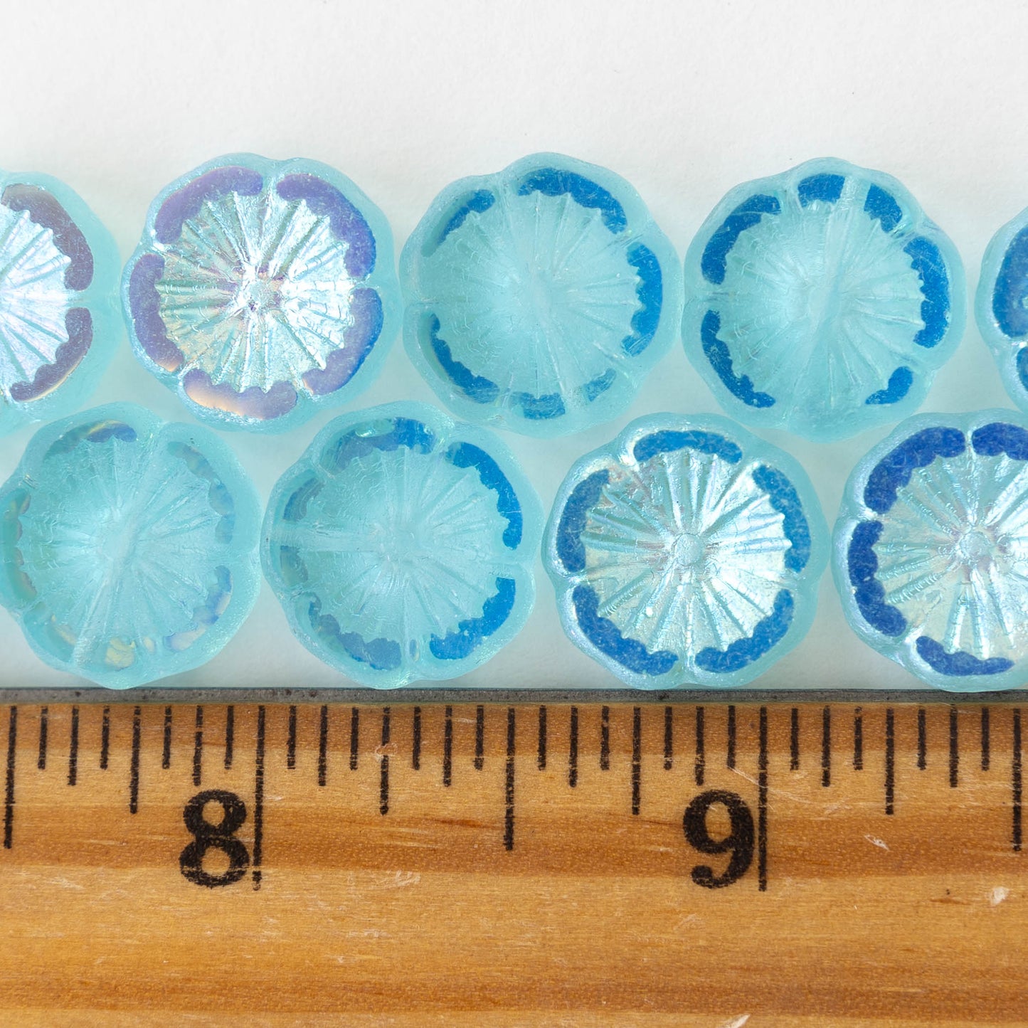 14mm Hibiscus Flower Beads - Reflective Aqua AB - 10 Beads