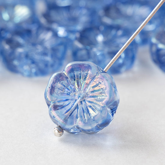 13mm Flower Beads - Sapphire Blue AB -10 Beads