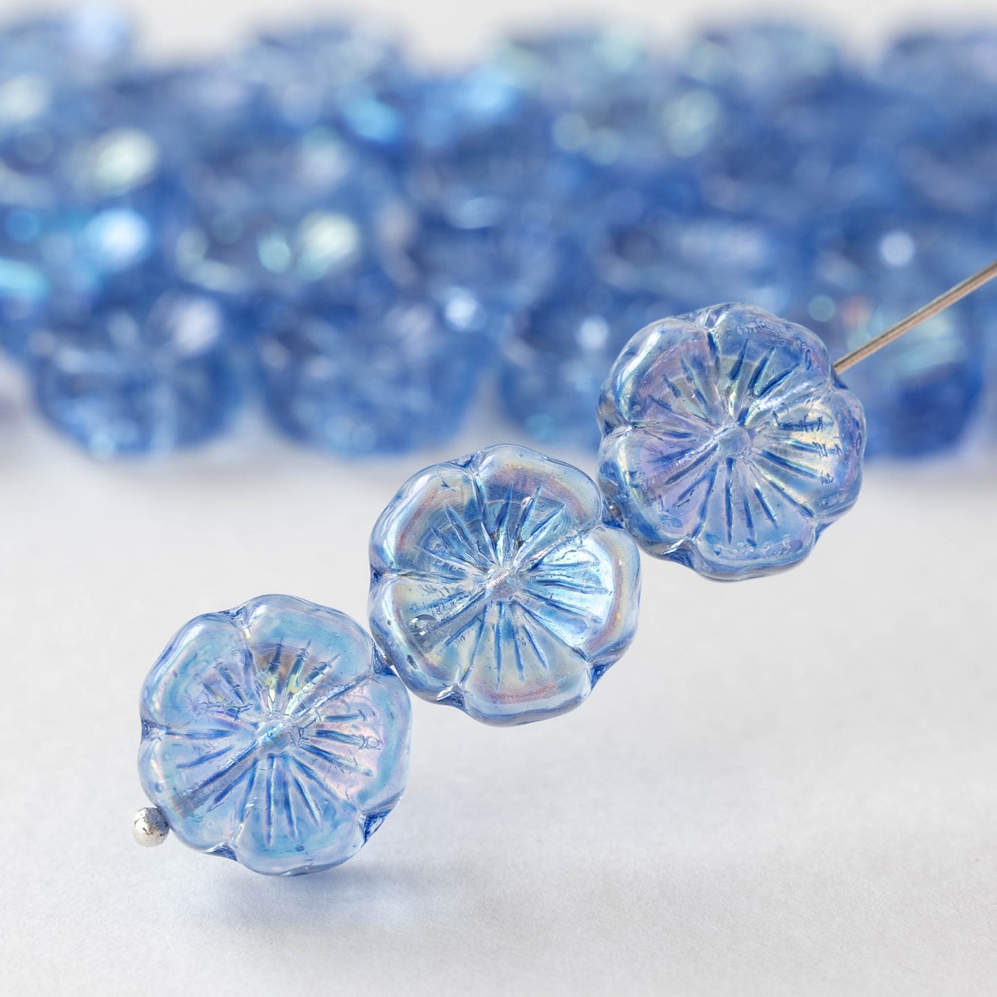 13mm Flower Beads - Sapphire Blue AB -10 Beads