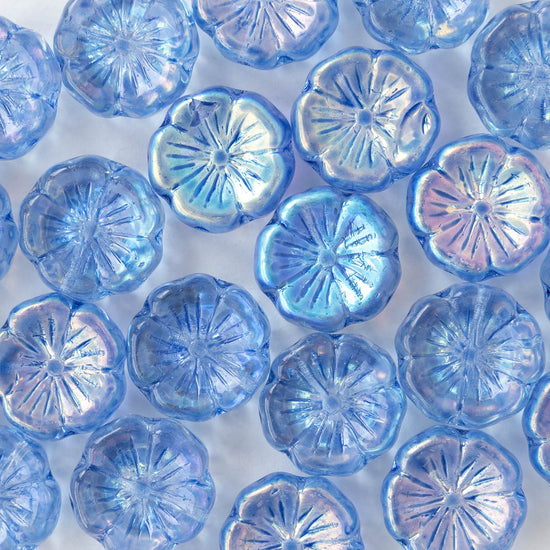 13mm Flower Beads - Sapphire Blue AB -10 Beads