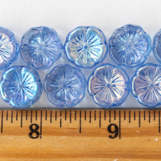 13mm Flower Beads - Sapphire Blue AB -10 Beads