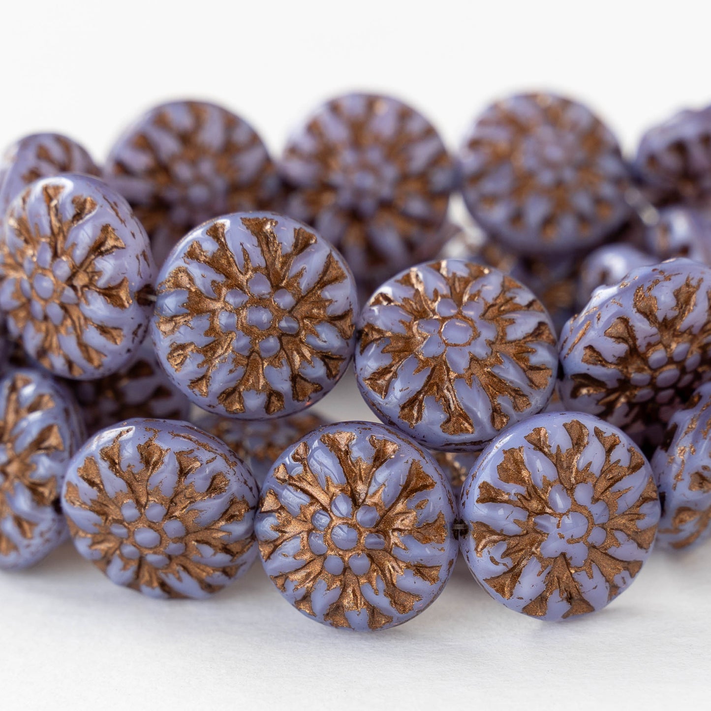 14mm Dahlia Flower Beads - Opaque Lavender with Gold Wash - 12 Beads