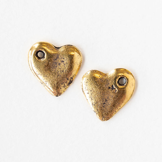 14mm Mykonos Metal Heart Beads - Rustic Gold