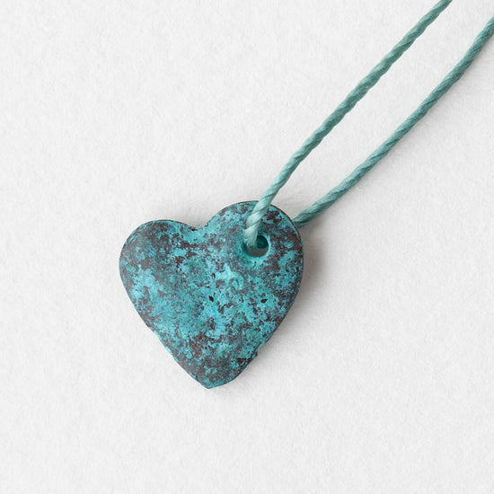 14mm Mykonos Metal Heart Beads - Green Patina - 4 or 12