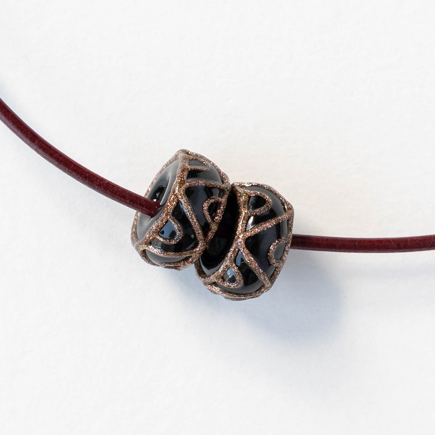 14mm Lampwork Donut Beads - Black with Copper - 1 Bead