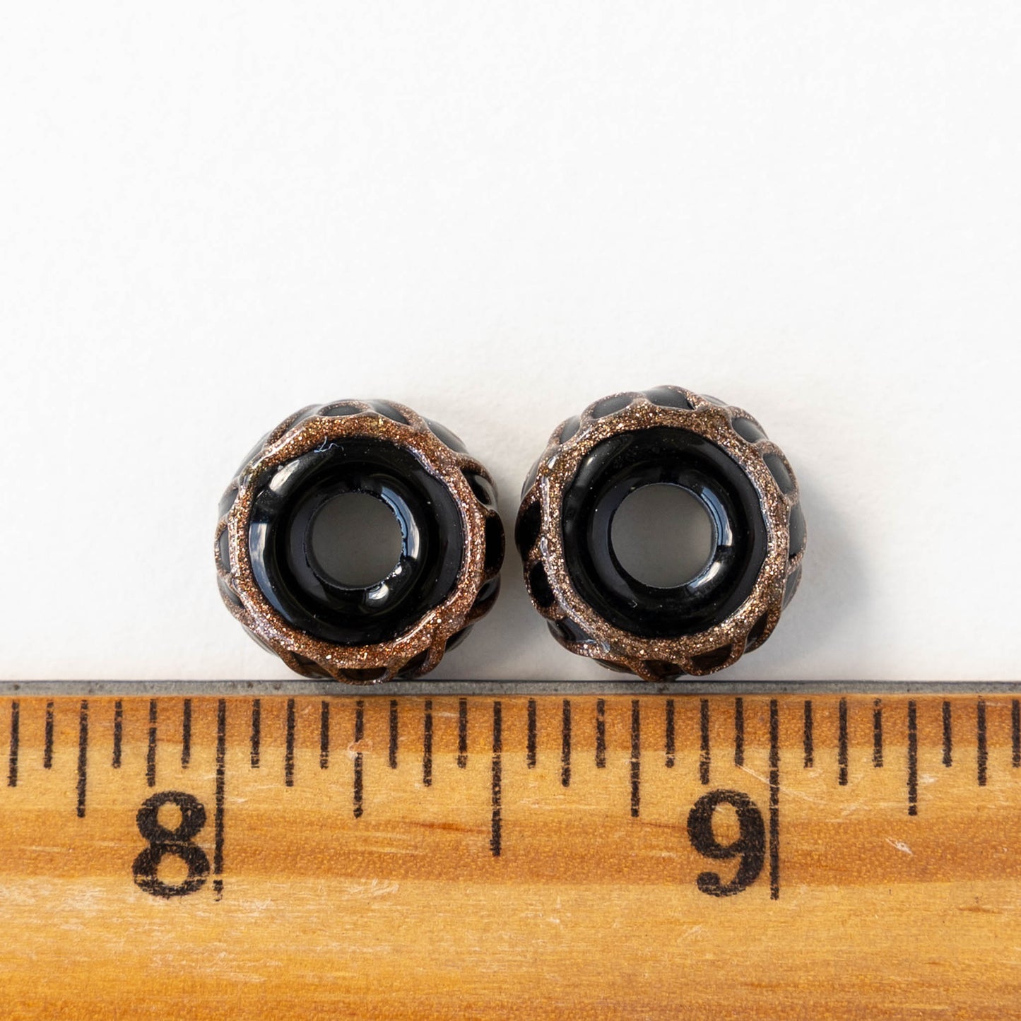 14mm Lampwork Donut Beads - Black with Copper - 1 Bead