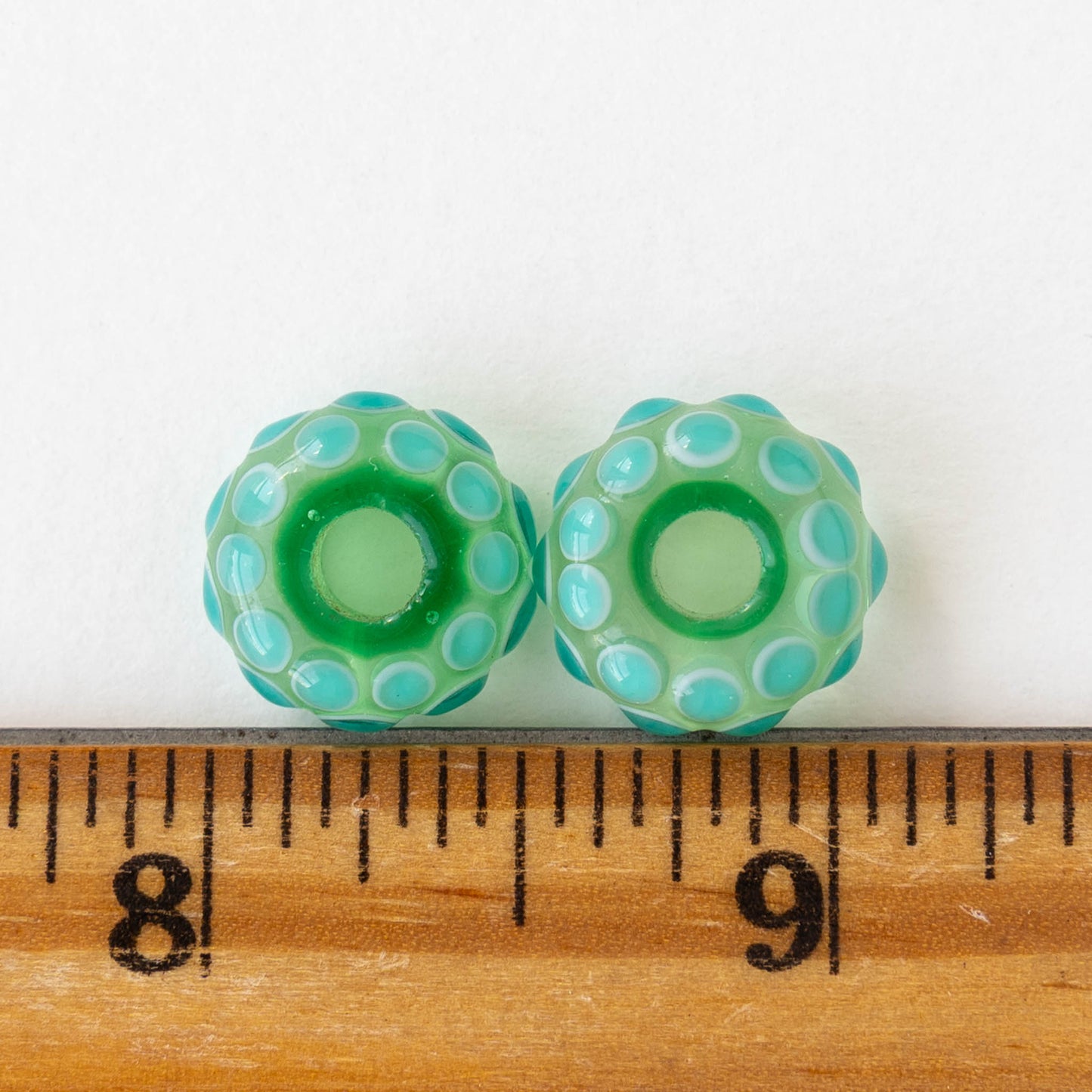 14mm Lampwork Donut Beads - Green Turquoise - 1 Bead