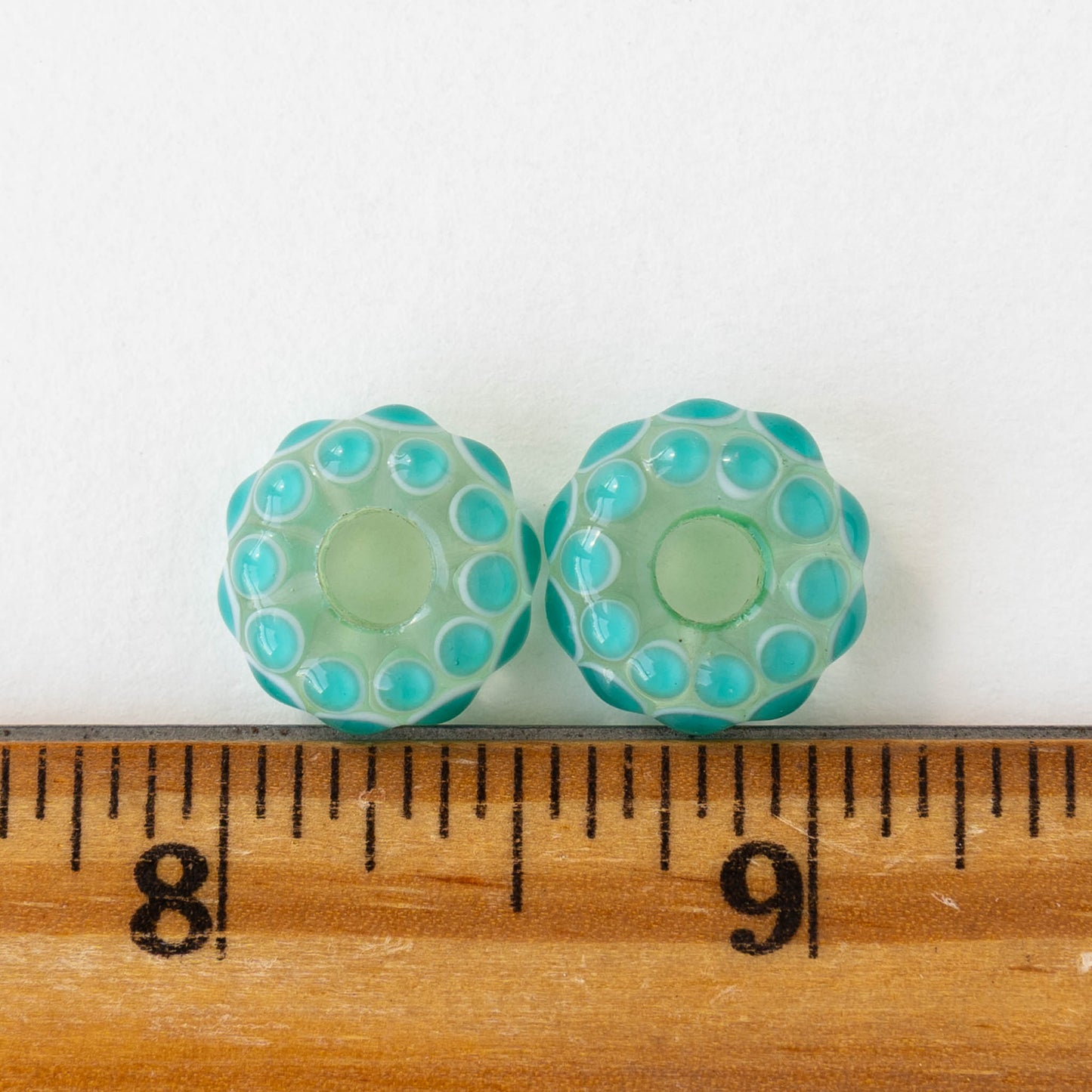 14mm Lampwork Donut Beads - Light Green Turquoise - 1 Bead
