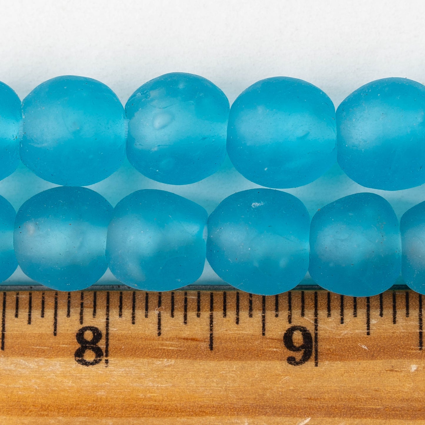 14mm Round Ghana Glass Beads - Matte Aqua Blue - Whole or Half Strand
