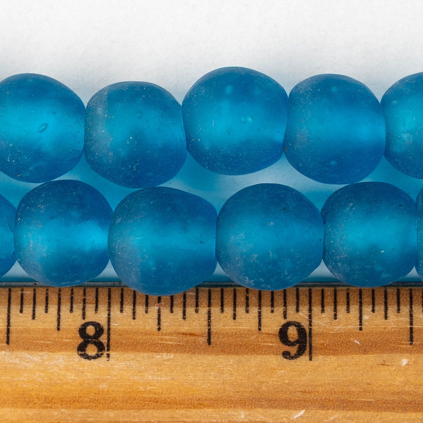 14mm Round Ghana Glass Beads - Matte Dark Aqua Blue - Whole or Half Strand