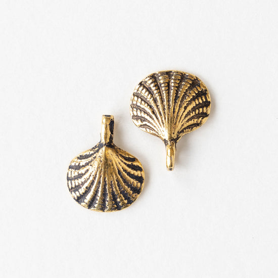 14mm Mykonos Metal Scallop Shell Beads - Antiqued Gold - 4 beads