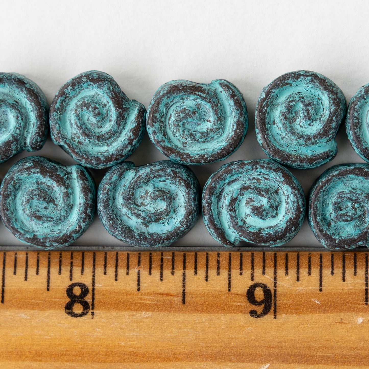 14mm Mykonos Metal Spiral Beads  - Green Patina - 4 or 12