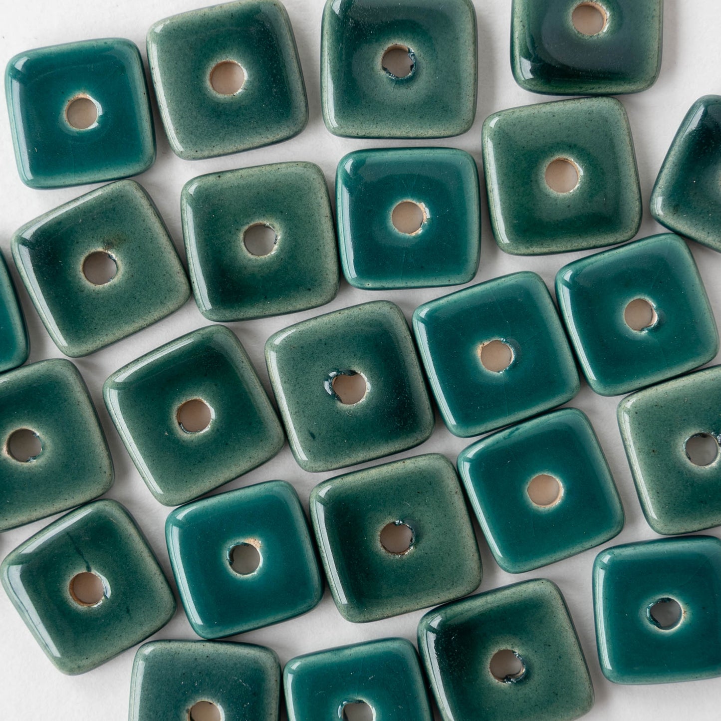 14mm Glazed Ceramic Square Chip Beads -Teal - 10 or 30 beads