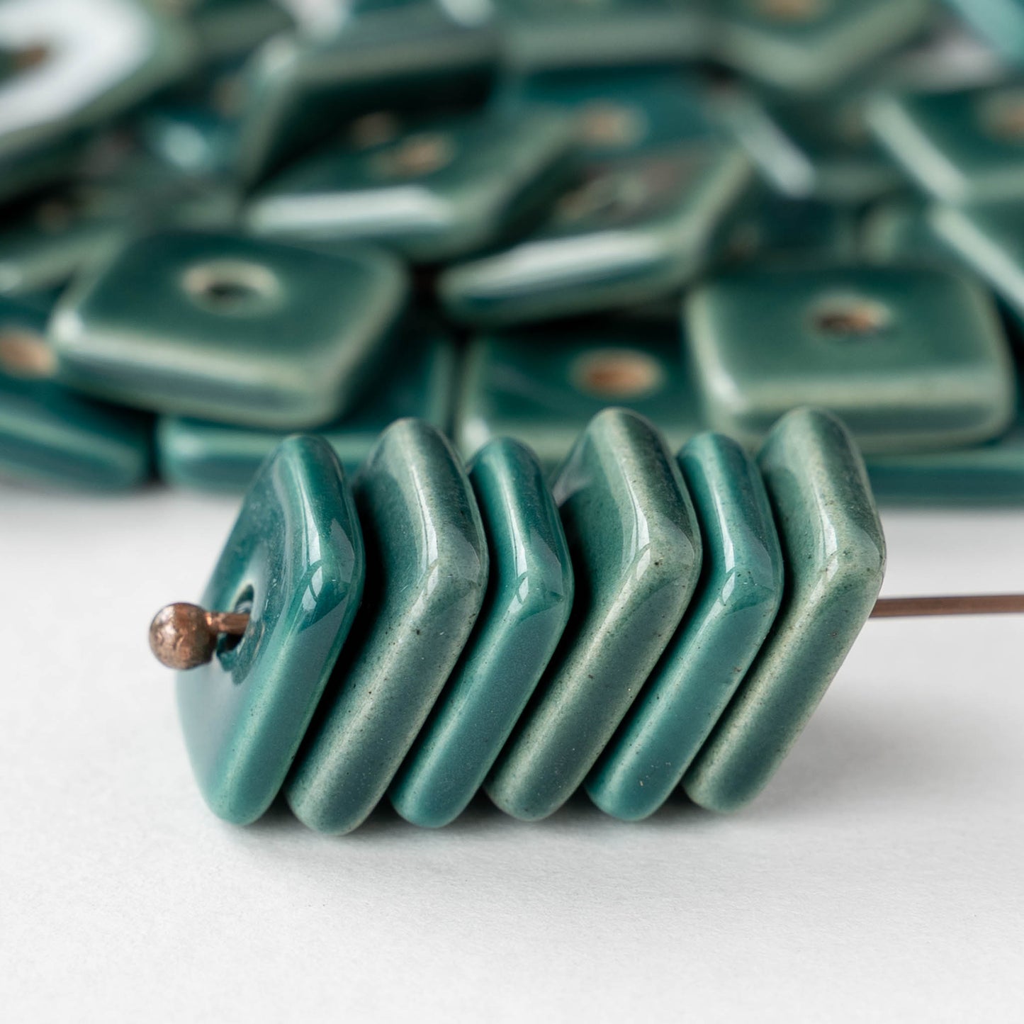 14mm Glazed Ceramic Square Chip Beads -Teal - 10 or 30 beads