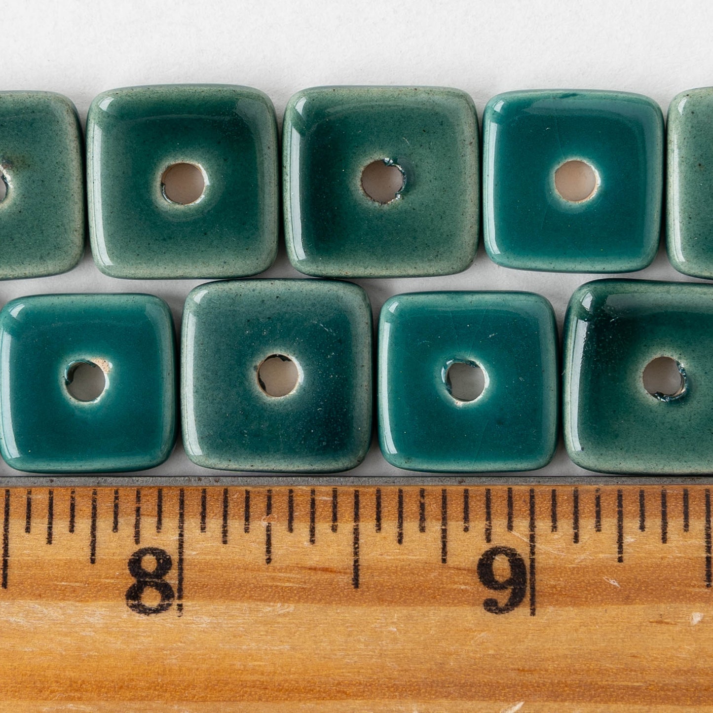 14mm Glazed Ceramic Square Chip Beads -Teal - 10 or 30 beads