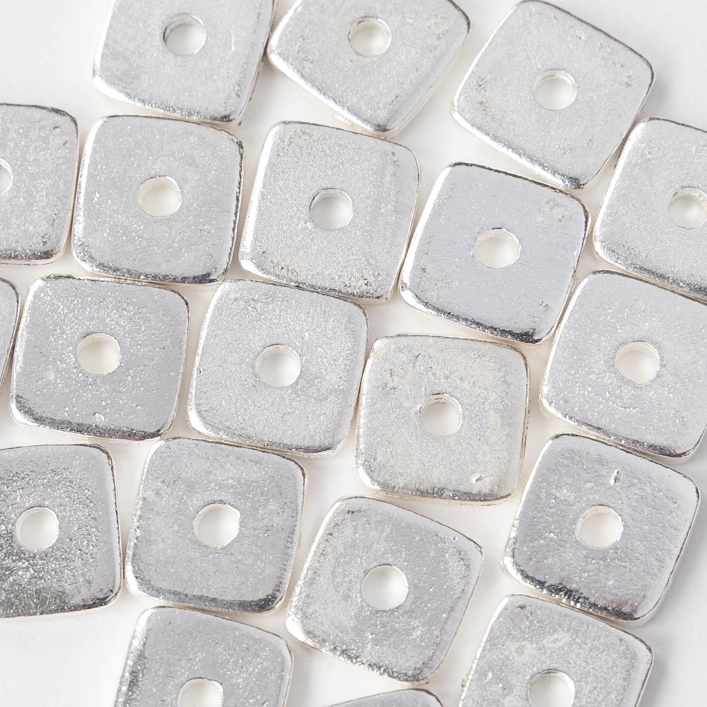 14mm Square Washer Beads - Antique Silver - 2, 6, or 12 beads