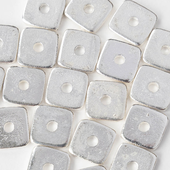 14mm Square Washer Beads - Antique Silver - 2, 6, or 12 beads