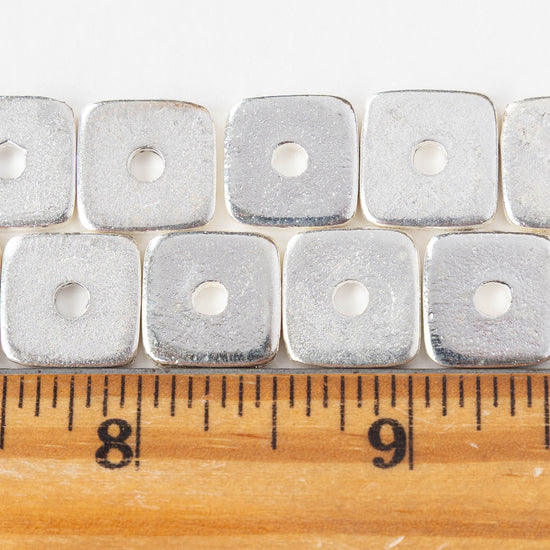 14mm Square Washer Beads - Antique Silver - 2, 6, or 12 beads