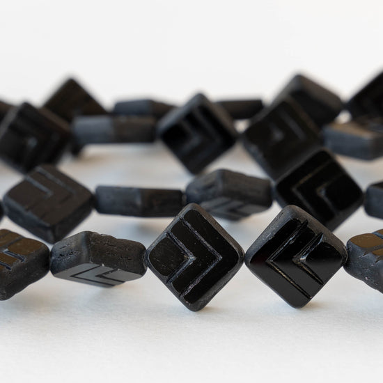 14mm Glass Tile Bead - Opaque Black - 10 beads