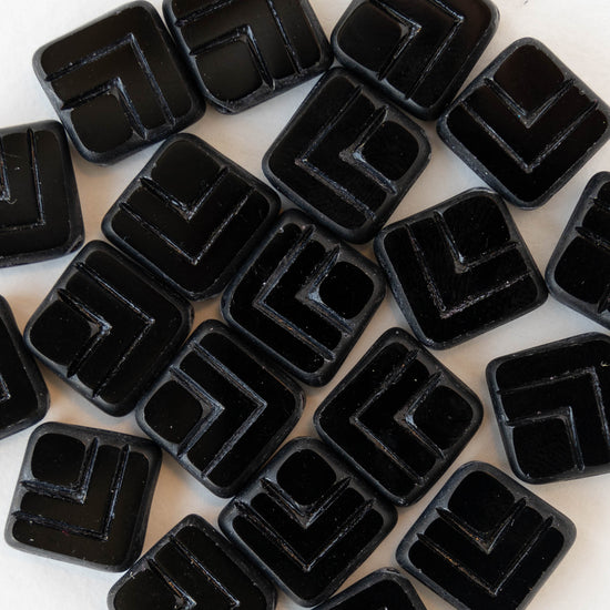 14mm Glass Tile Bead - Opaque Black - 10 beads