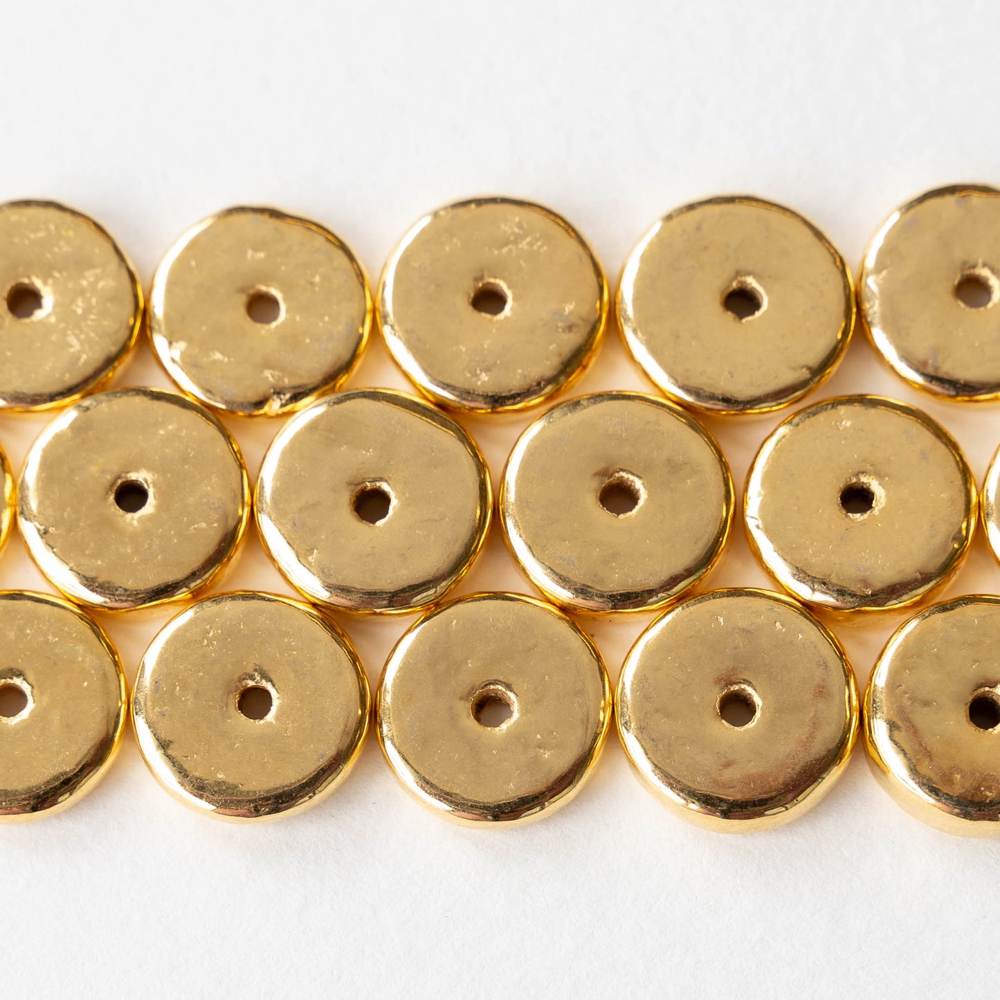 14mm - 24K Gold Round Disk Beads - Choose Amount