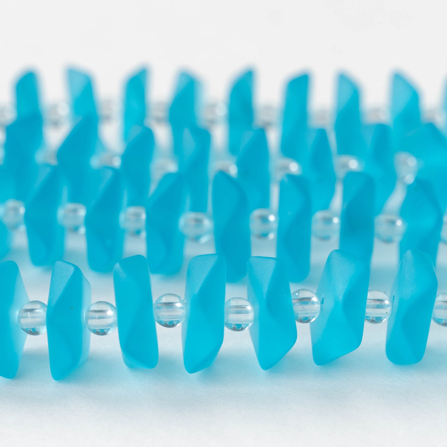 14mm Frosted Wavy Glass Rondelle -Pacific Blue  - 10 Beads