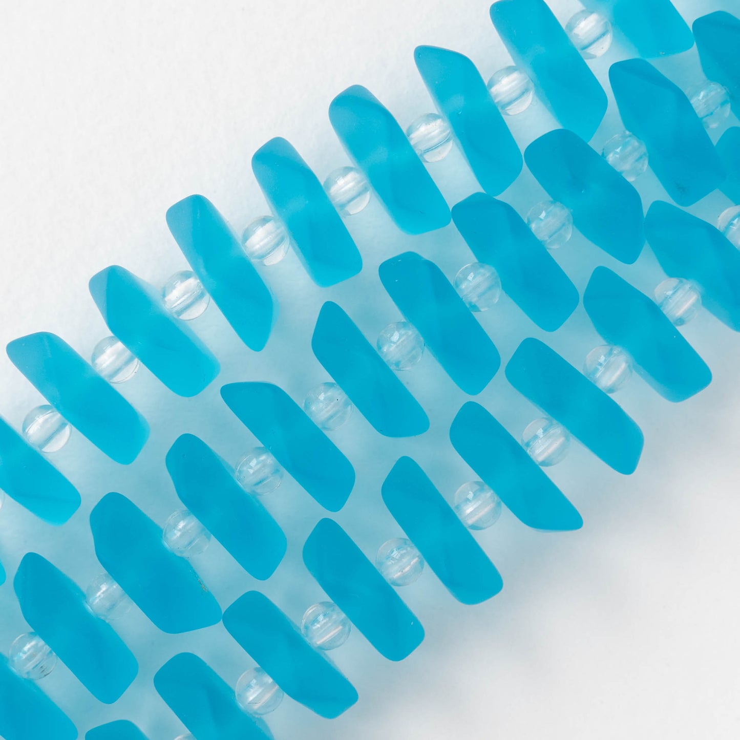 14mm Frosted Wavy Glass Rondelle -Pacific Blue  - 10 Beads