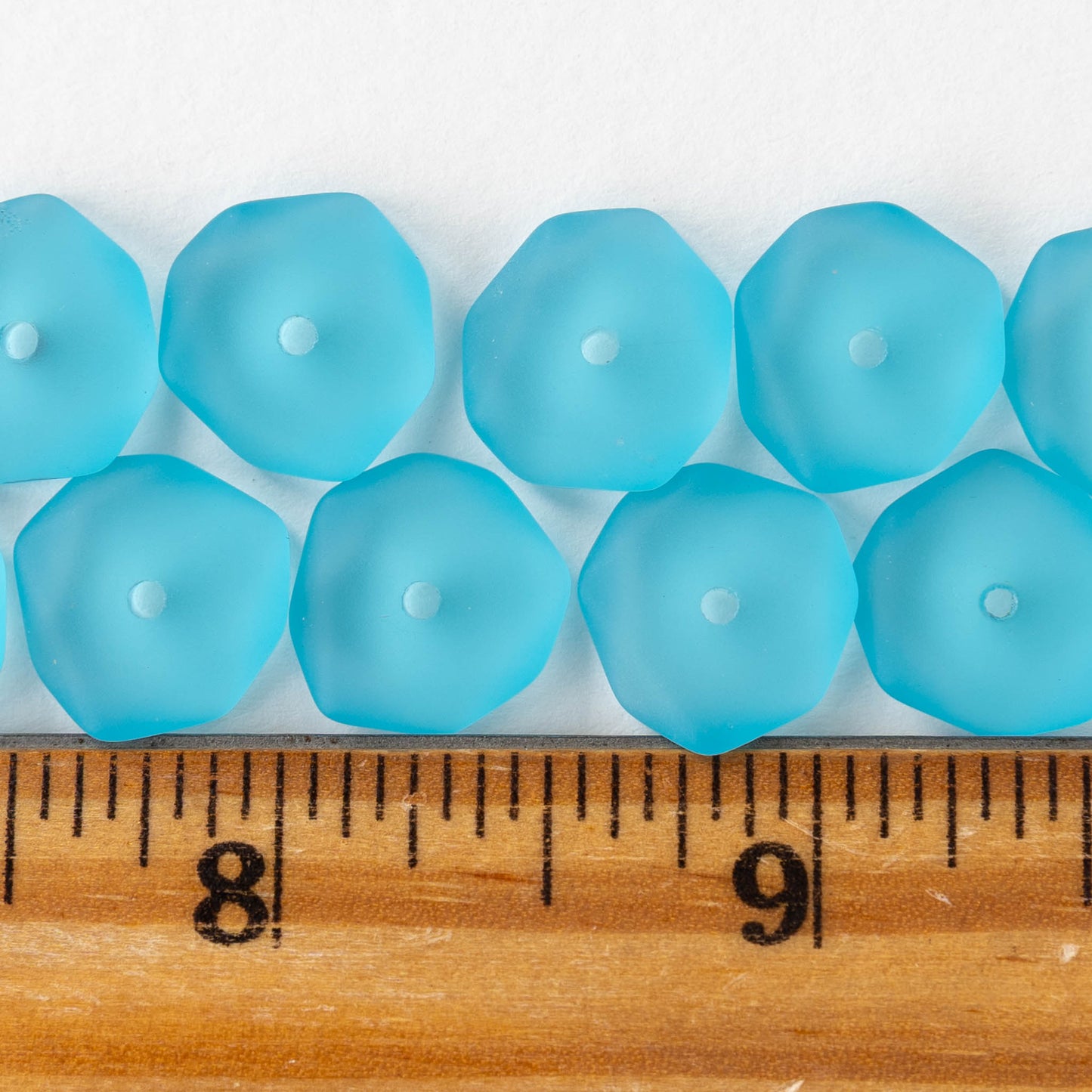 14mm Frosted Wavy Glass Rondelle -Pacific Blue  - 10 Beads