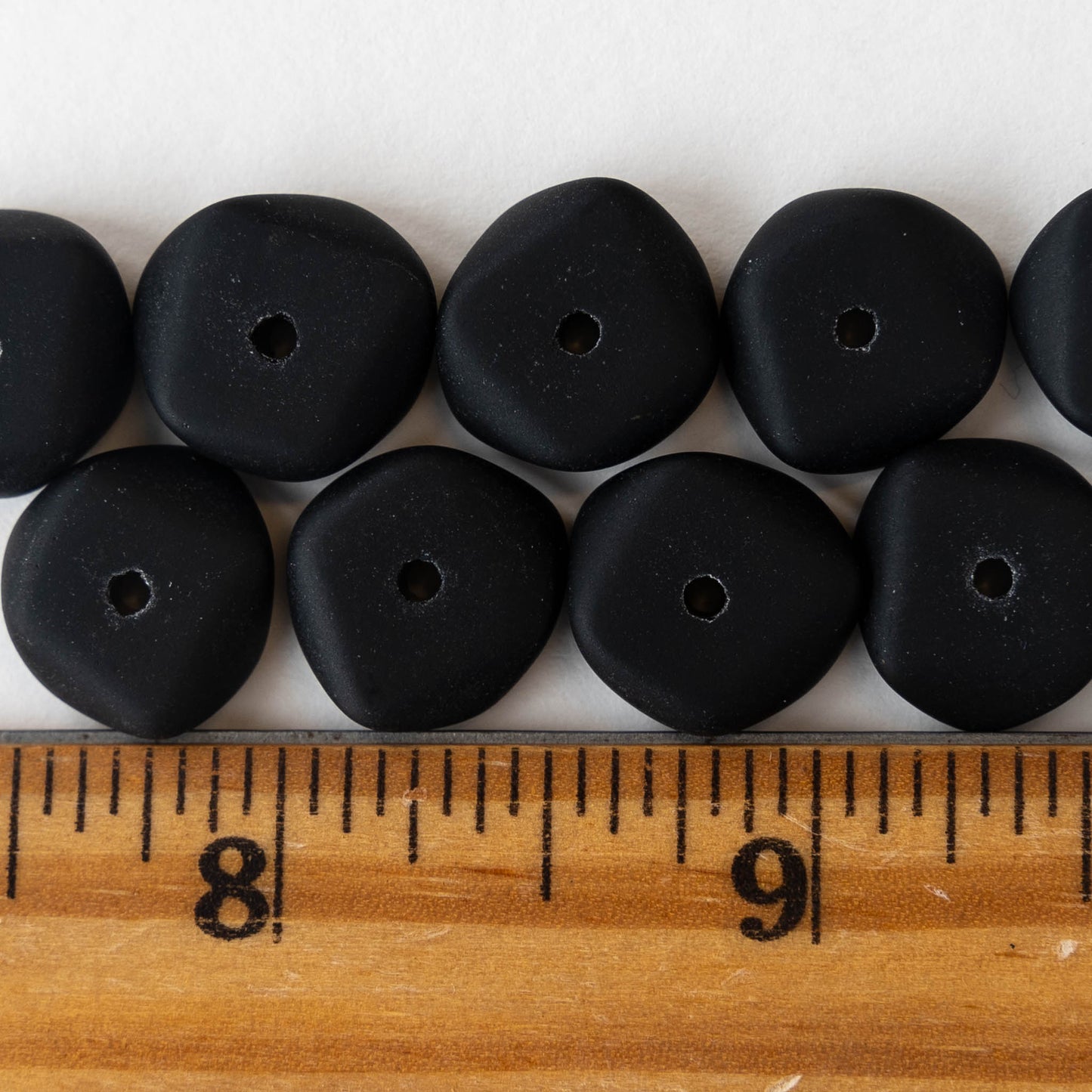 14mm Frosted Wavy Glass Rondelle - Black  - 10 Beads
