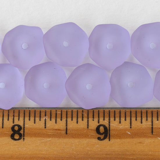 14mm Frosted Wavy Glass Rondelle - Lavender  - 10 Beads