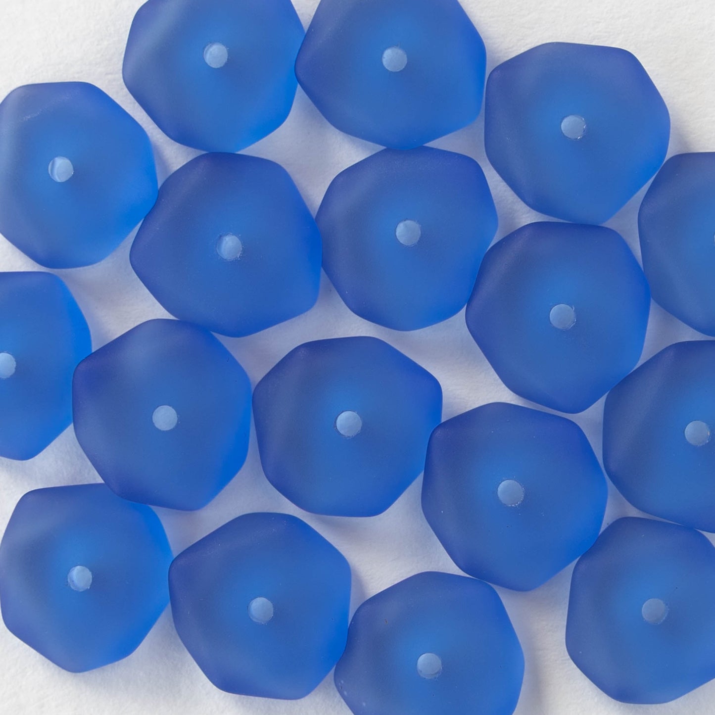 14mm Frosted Wavy Glass Rondelle - Sapphire Blue  - 10 Beads