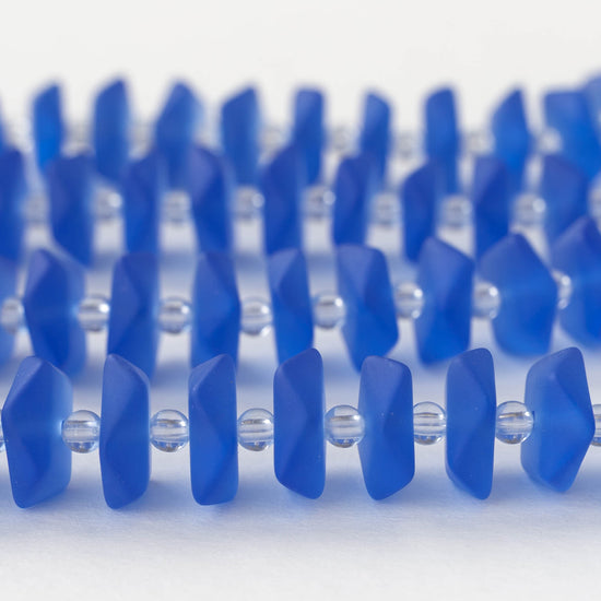 14mm Frosted Wavy Glass Rondelle - Sapphire Blue  - 10 Beads