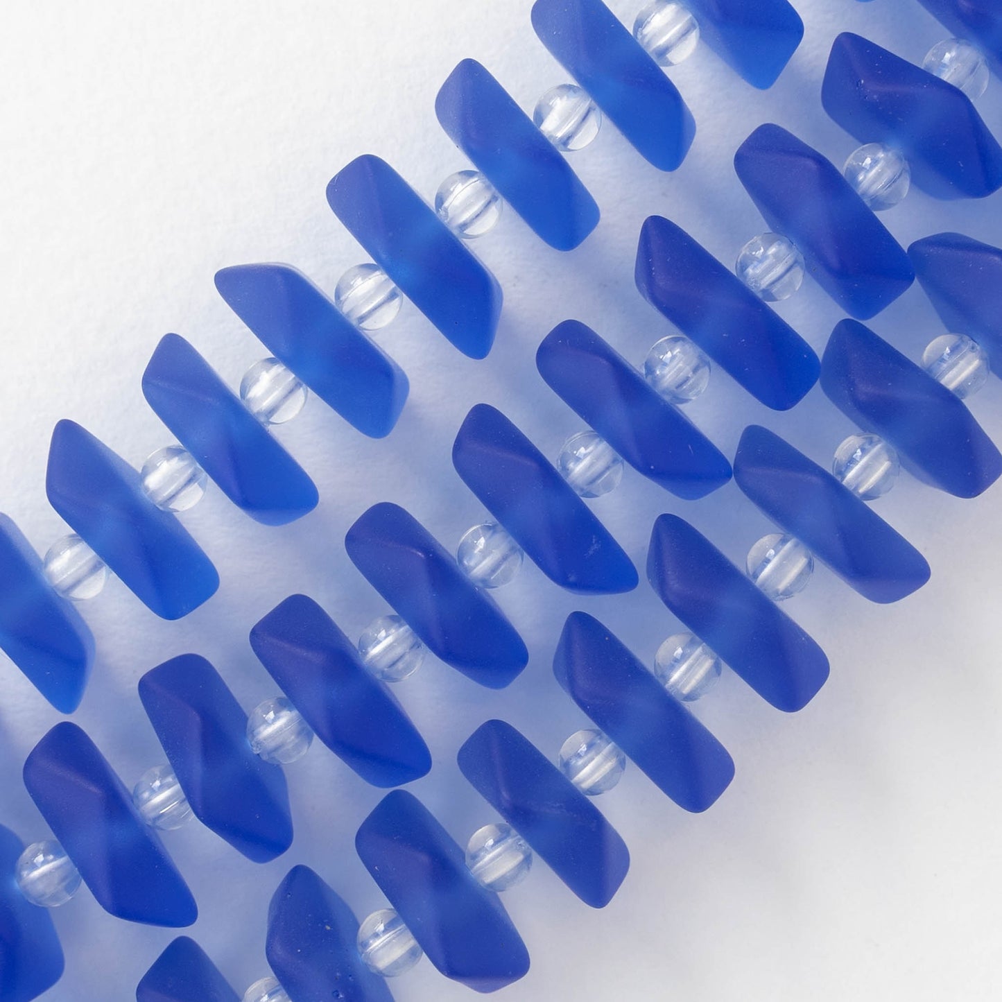14mm Frosted Wavy Glass Rondelle - Sapphire Blue  - 10 Beads