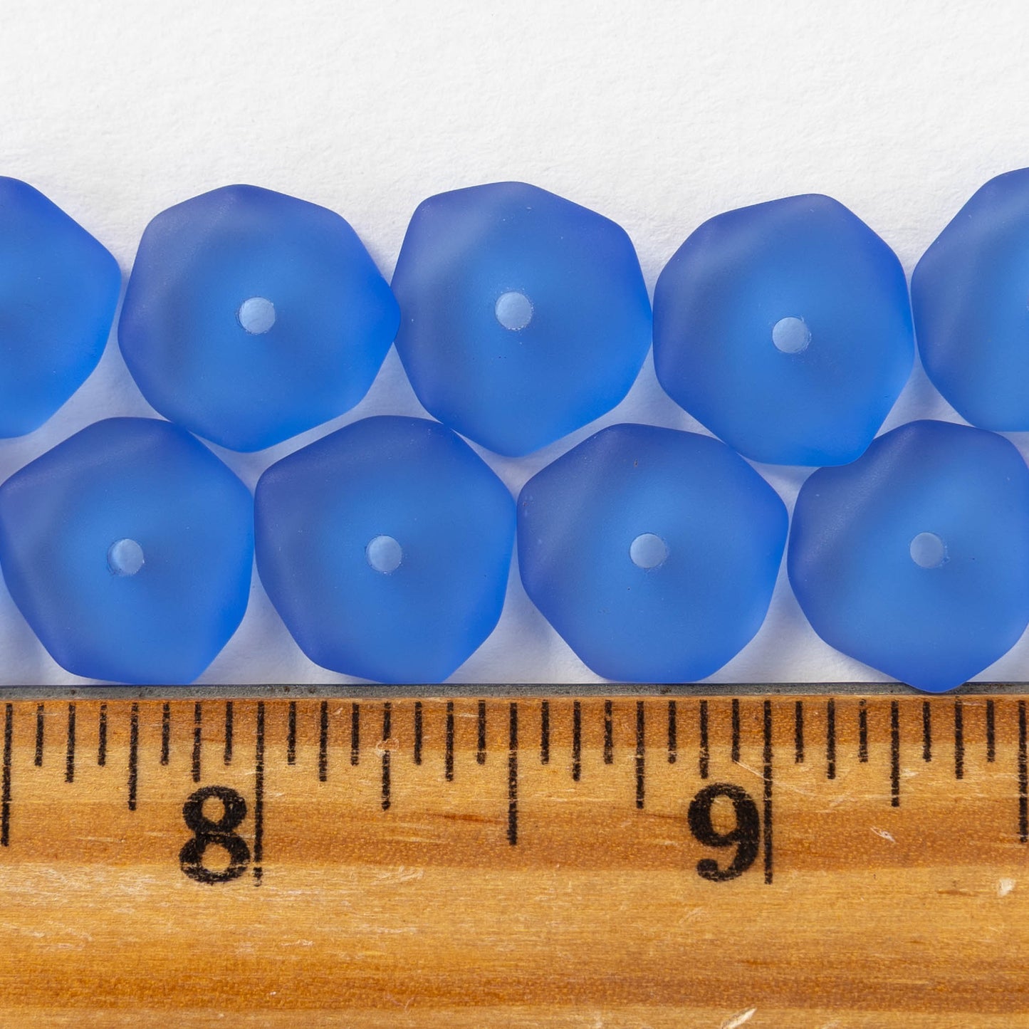 14mm Frosted Wavy Glass Rondelle - Sapphire Blue  - 10 Beads
