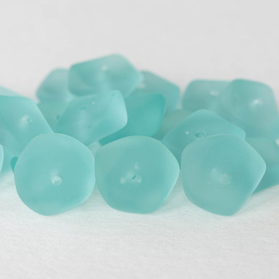14mm Frosted Wavy Glass Rondelle - Seafoam  - 10 Beads